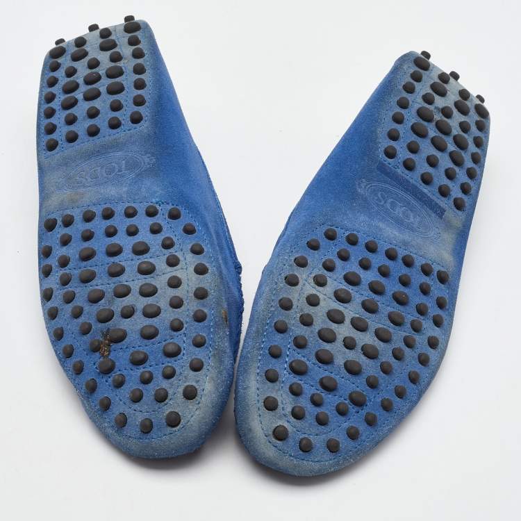 Pre Owned Tod's Blue Suede Slip On Loafers Size 37.5
