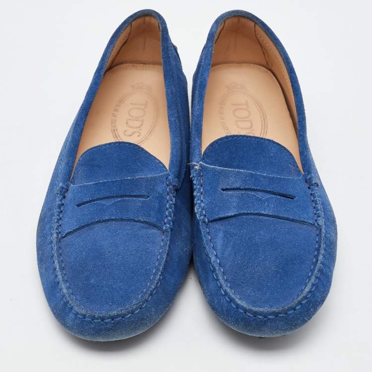 Pre Owned Tod's Blue Suede Slip On Loafers Size 37.5