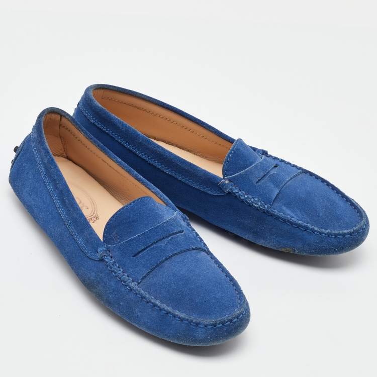 Pre Owned Tod's Blue Suede Slip On Loafers Size 37.5