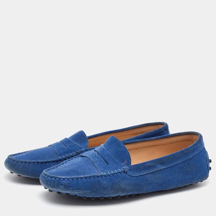 Pre Owned Tod's Blue Suede Slip On Loafers Size 37.5
