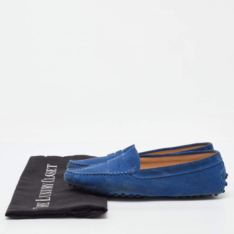 Pre Owned Tod's Blue Suede Slip On Loafers Size 37.5
