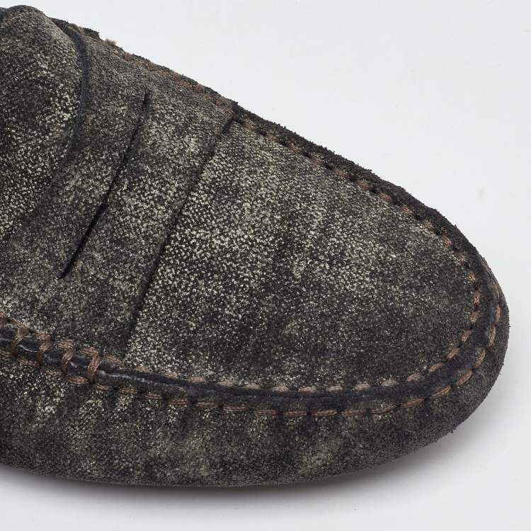 Pre Owned Tod's Dark Grey Suede Slip On Loafers Size 37.5