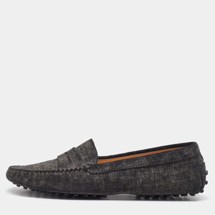 Pre Owned Tod's Dark Grey Suede Slip On Loafers Size 37.5