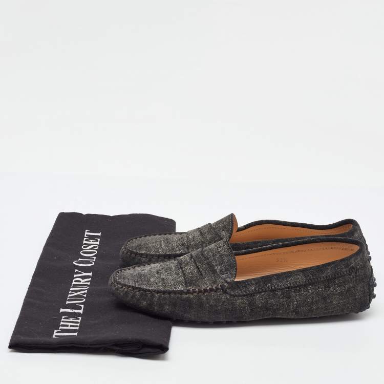Pre Owned Tod's Dark Grey Suede Slip On Loafers Size 37.5