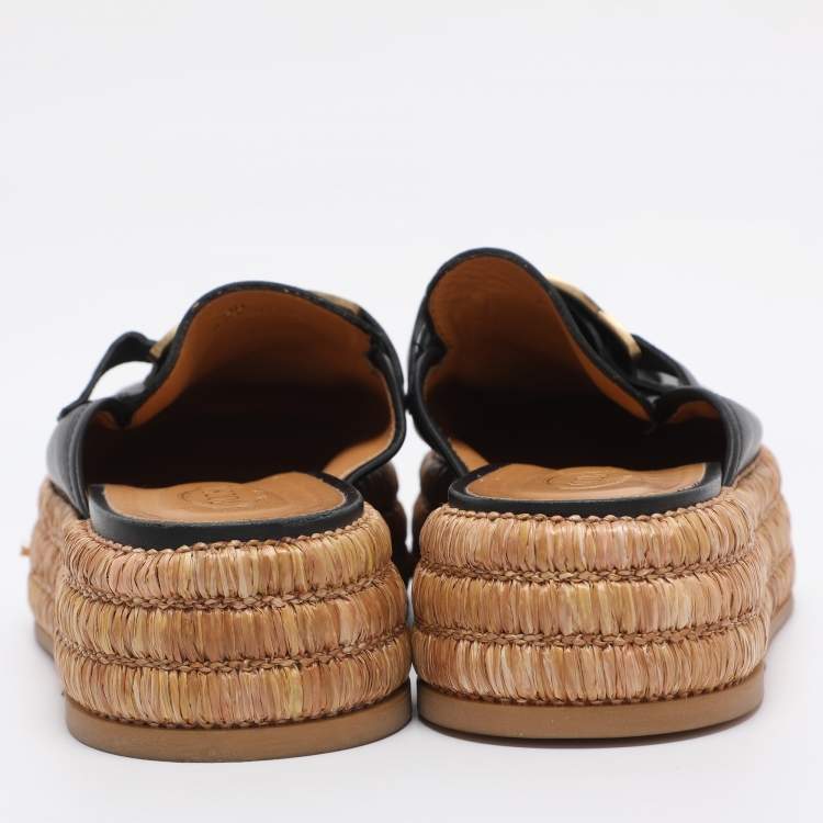 Pre Owned Tod's Black Leather Kate Platform Mules Size 39