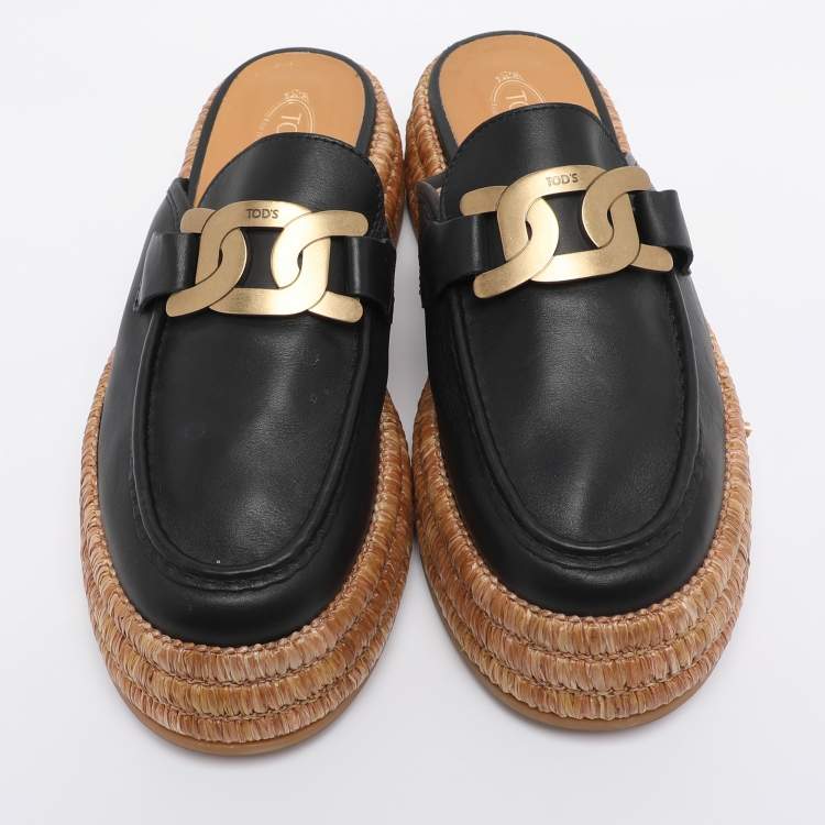 Pre Owned Tod's Black Leather Kate Platform Mules Size 39
