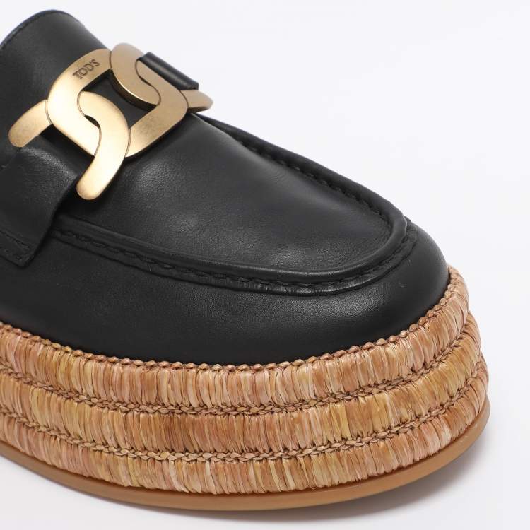 Pre Owned Tod's Black Leather Kate Platform Mules Size 39