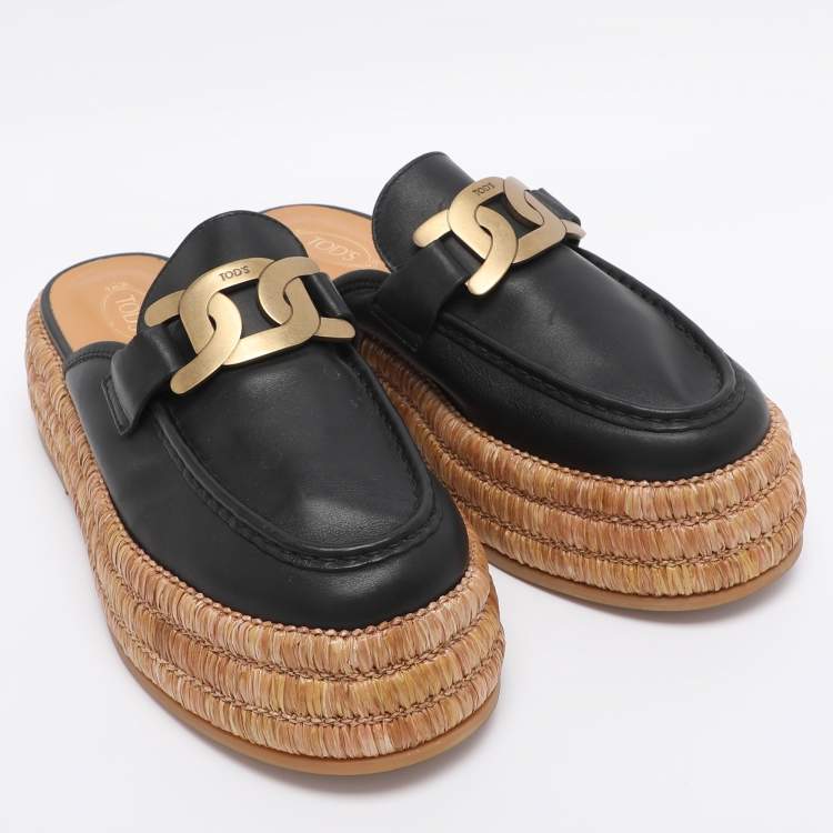Pre Owned Tod's Black Leather Kate Platform Mules Size 39