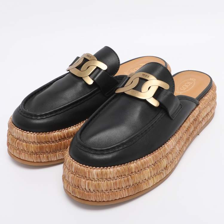 Pre Owned Tod's Black Leather Kate Platform Mules Size 39