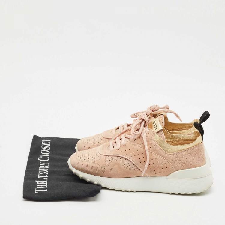 Pre Owned Tod's Pink Leather and Suede Sportivo Lace Up Sneakers Size 36