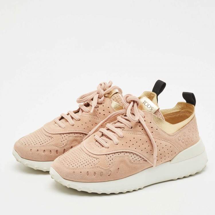 Pre Owned Tod's Pink Leather and Suede Sportivo Lace Up Sneakers Size 36