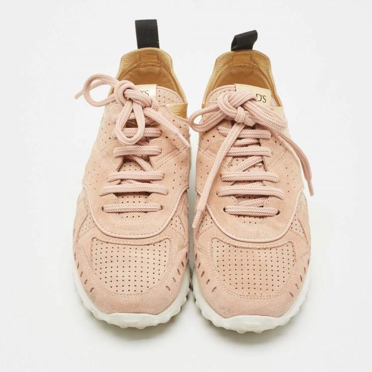 Pre Owned Tod's Pink Leather and Suede Sportivo Lace Up Sneakers Size 36