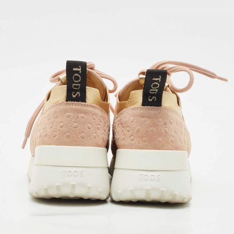 Pre Owned Tod's Pink Leather and Suede Sportivo Lace Up Sneakers Size 36