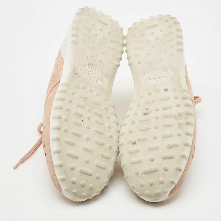 Pre Owned Tod's Pink Leather and Suede Sportivo Lace Up Sneakers Size 36