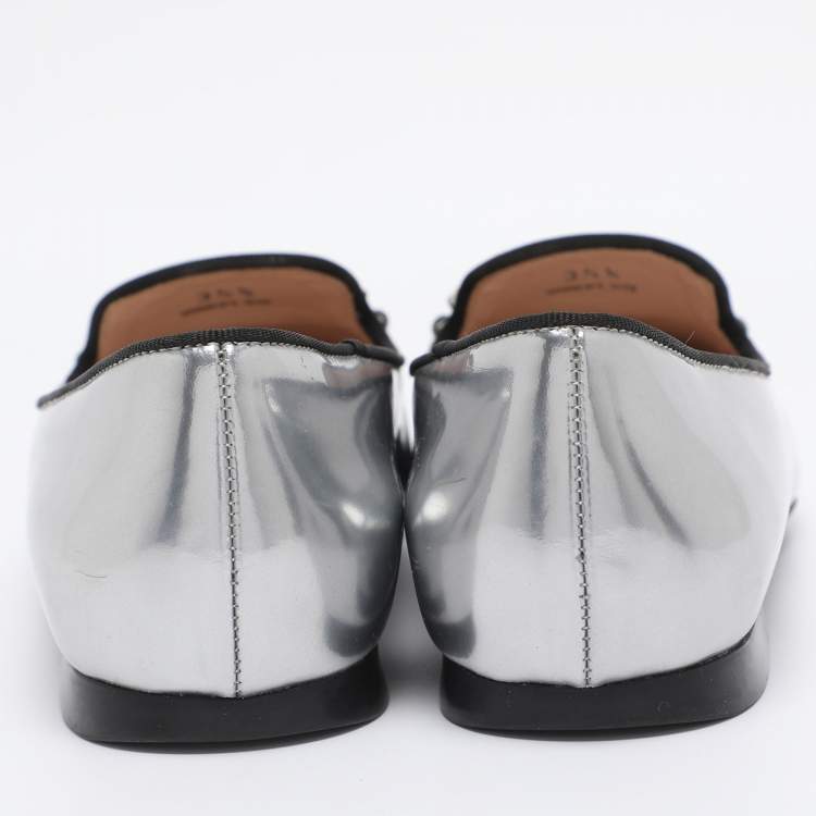 Pre Owned Tod's Silver Leather Double T-Smoking Slippers Size 35.5