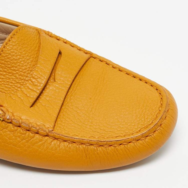 Pre Owned Tod's Yellow Leather Penny Slip On Loafers Size 37.5