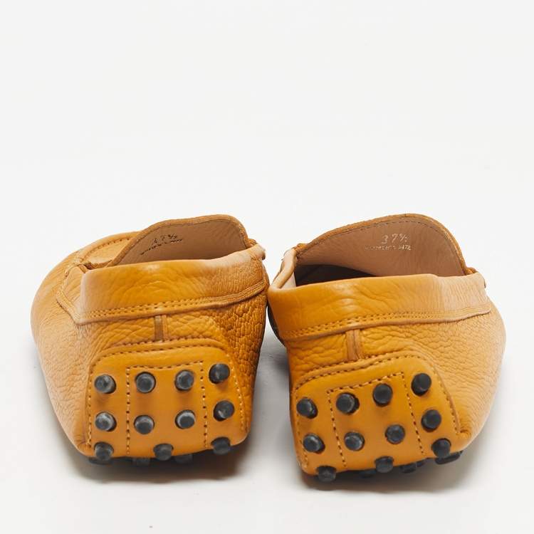 Pre Owned Tod's Yellow Leather Penny Slip On Loafers Size 37.5