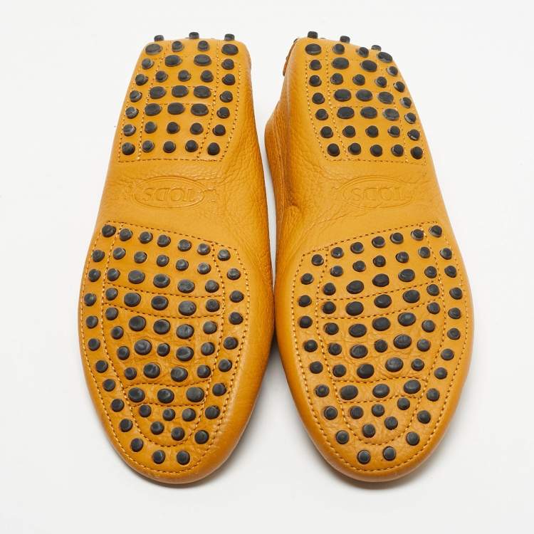 Pre Owned Tod's Yellow Leather Penny Slip On Loafers Size 37.5