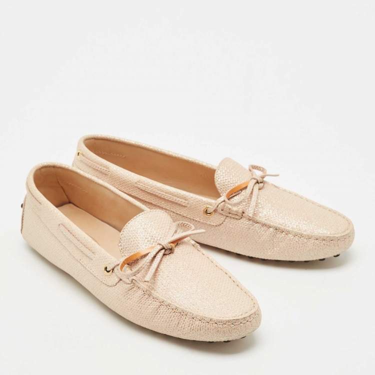Pre Owned Tod's Beige Texture  Nubuck Leather Penny Loafers Size 41