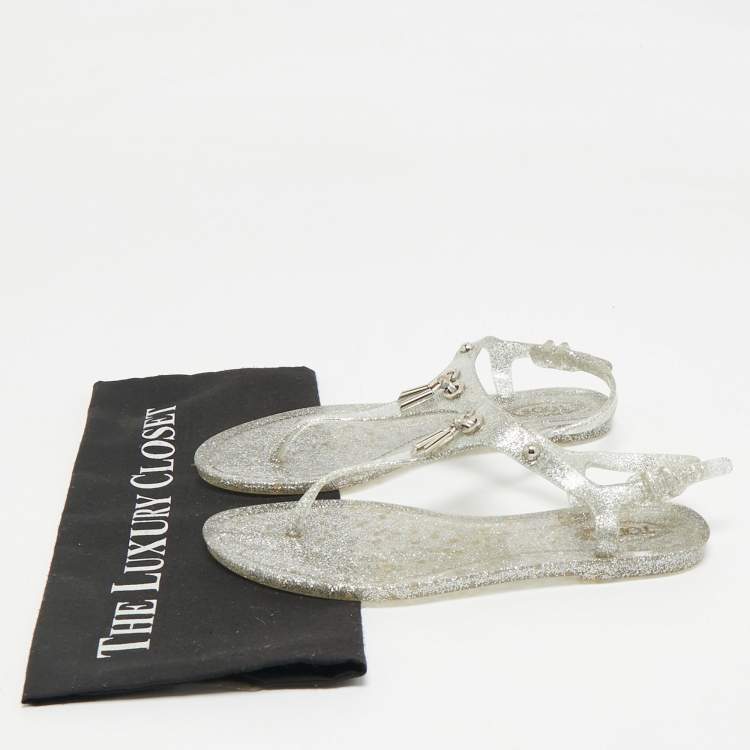 Pre Owned Tod's Silver Jelly Tassel Detail Thong Flat Sandals Size 36