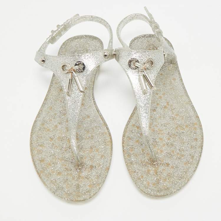 Pre Owned Tod's Silver Jelly Tassel Detail Thong Flat Sandals Size 36