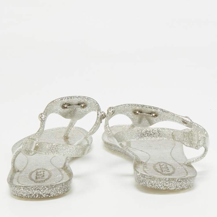 Pre Owned Tod's Silver Jelly Tassel Detail Thong Flat Sandals Size 36