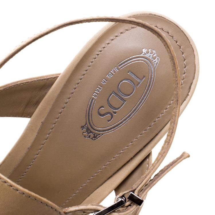 Pre Owned Tod's Beige Leather Cut Out Sandals Size 39.5