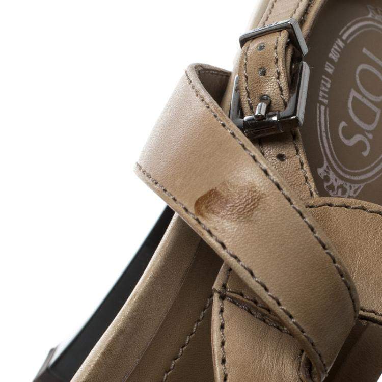 Pre Owned Tod's Beige Leather Cut Out Sandals Size 39.5