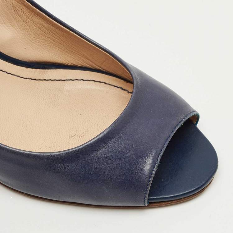 Pre Owned Tod's Blue Leather Wedge Pumps Size 38