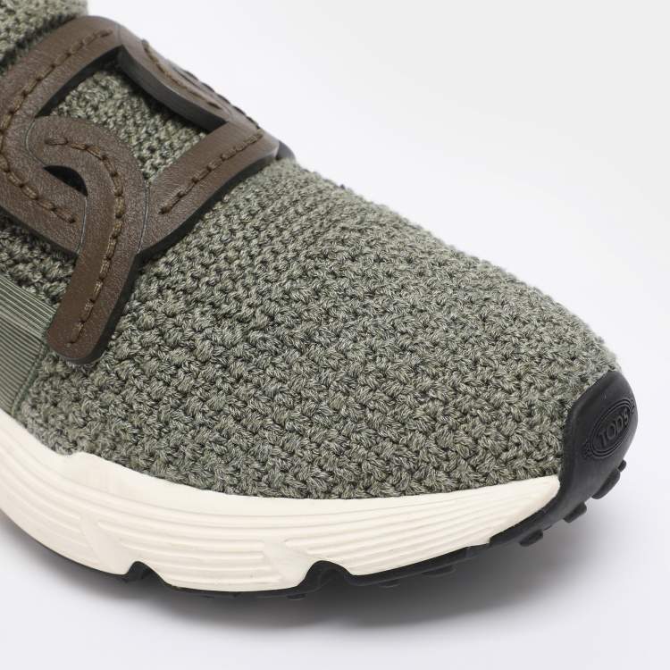 Pre Owned Tod's Green Stretch Knit Fabric Kate Slip On Sneakers Size 39