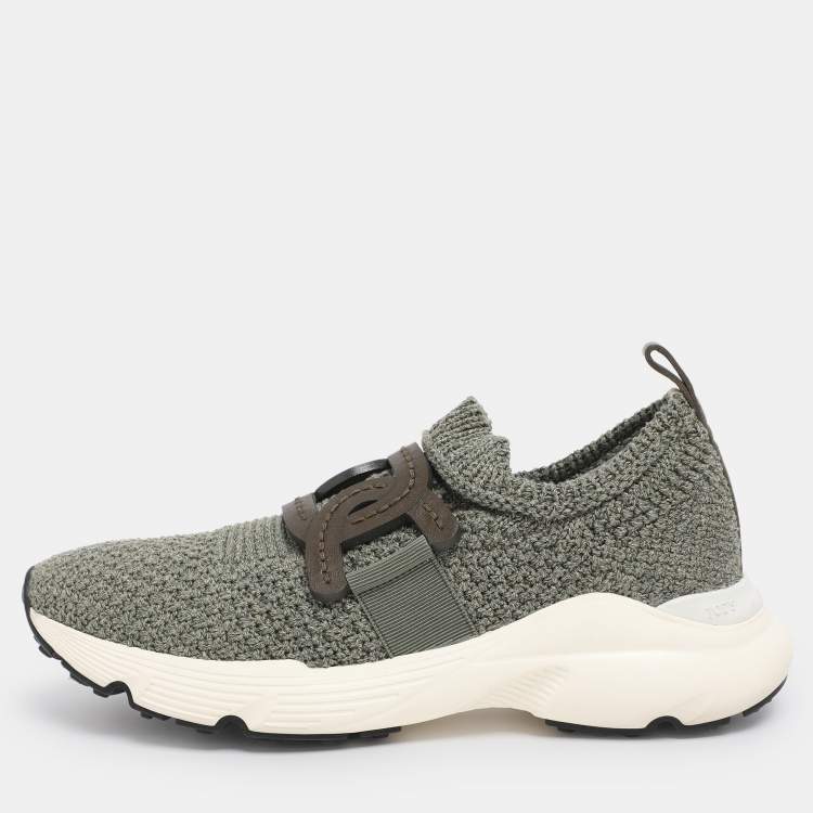 Pre Owned Tod's Green Stretch Knit Fabric Kate Slip On Sneakers Size 39