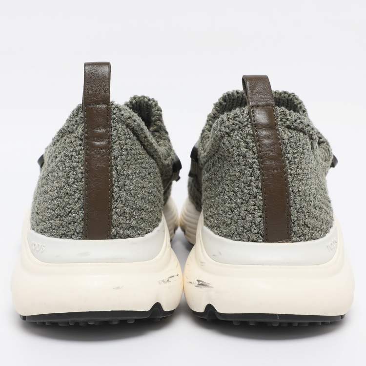 Pre Owned Tod's Green Stretch Knit Fabric Kate Slip On Sneakers Size 39