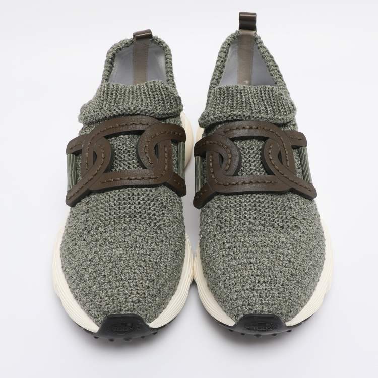 Pre Owned Tod's Green Stretch Knit Fabric Kate Slip On Sneakers Size 39