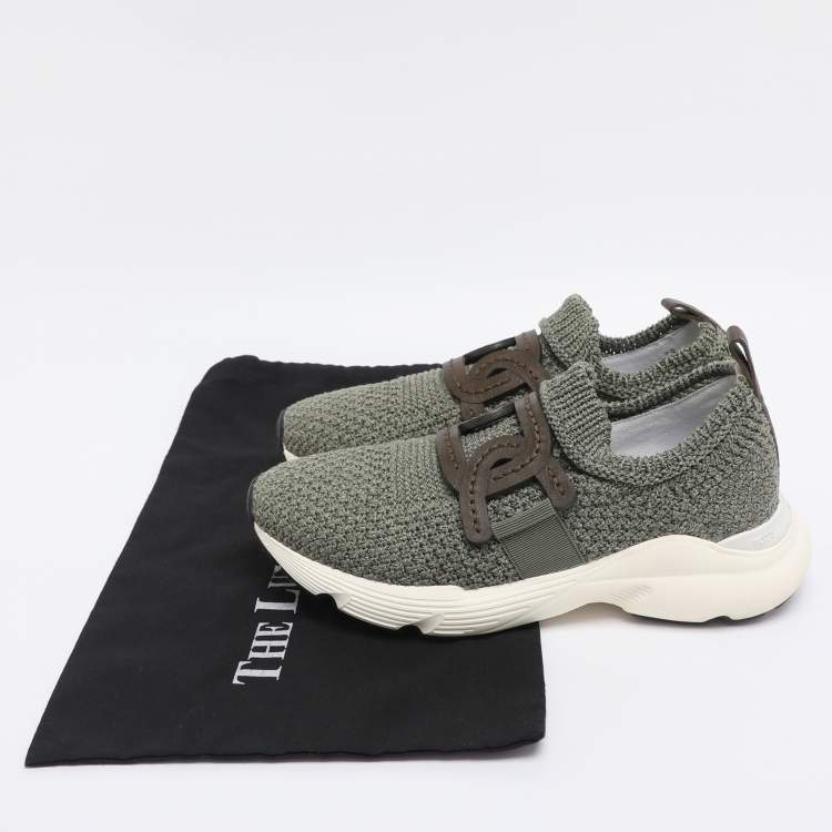 Pre Owned Tod's Green Stretch Knit Fabric Kate Slip On Sneakers Size 39