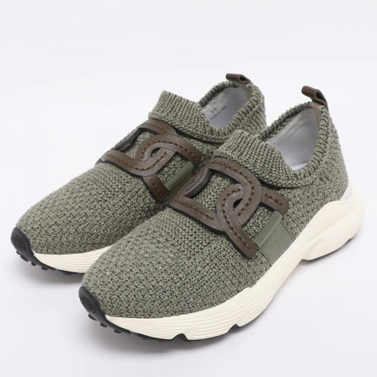 Pre Owned Tod's Green Stretch Knit Fabric Kate Slip On Sneakers Size 39