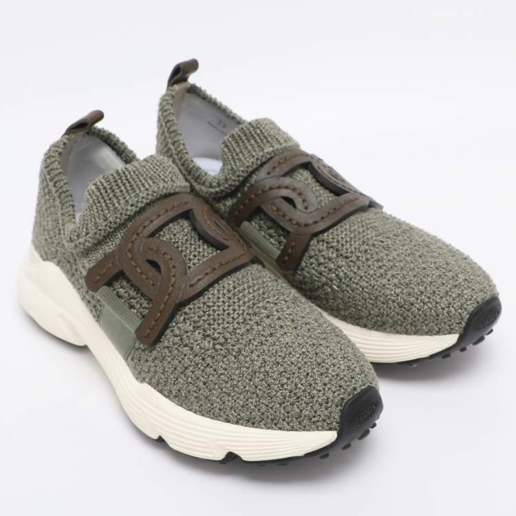 Pre Owned Tod's Green Stretch Knit Fabric Kate Slip On Sneakers Size 39