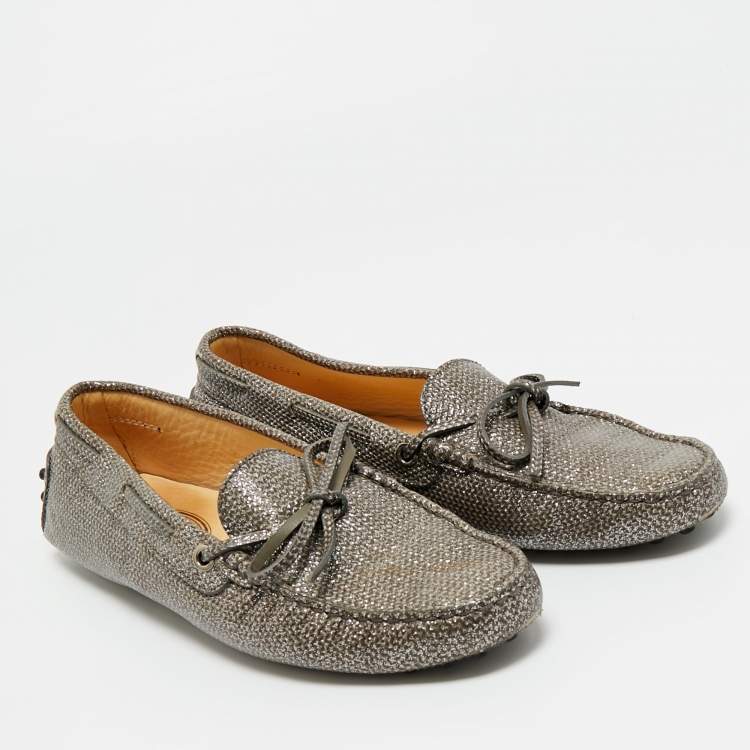 Pre Owned Tod's Metallic Leather Gommino Loafers Size 38