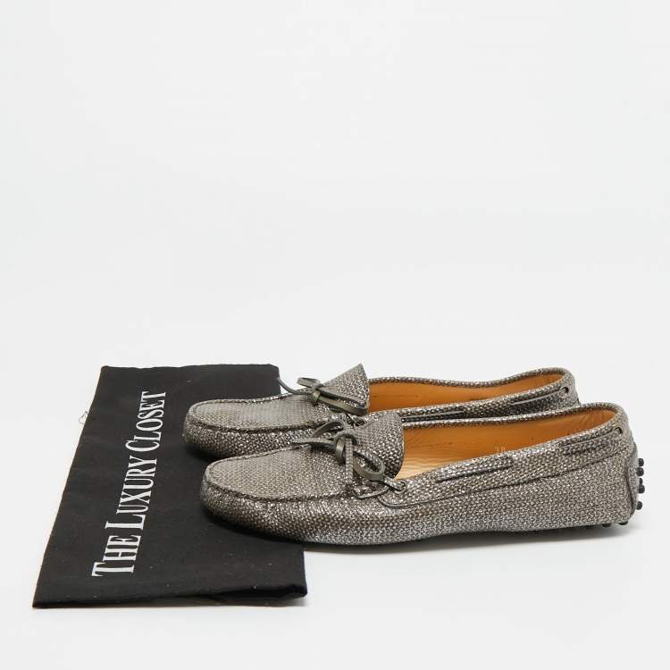 Pre Owned Tod's Metallic Leather Gommino Loafers Size 38
