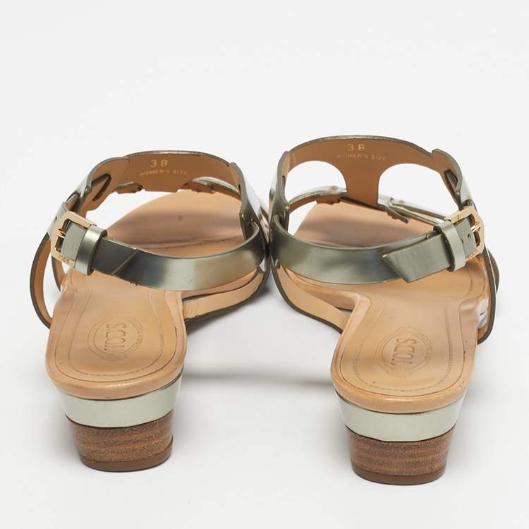 Pre Owned Tod's Gold Leather Ankle Strap Sandals Size 38