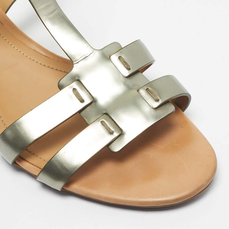 Pre Owned Tod's Gold Leather Ankle Strap Sandals Size 38