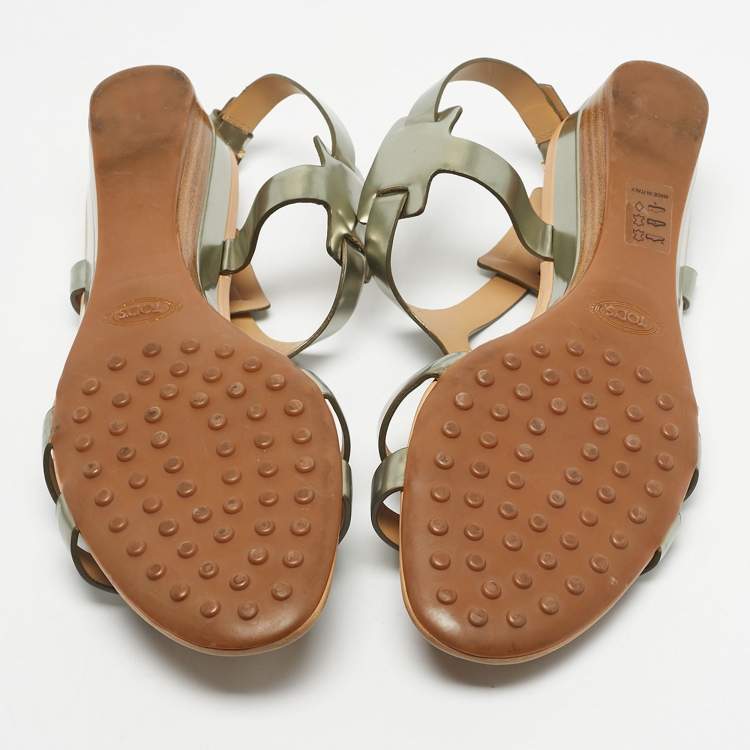 Pre Owned Tod's Gold Leather Ankle Strap Sandals Size 38