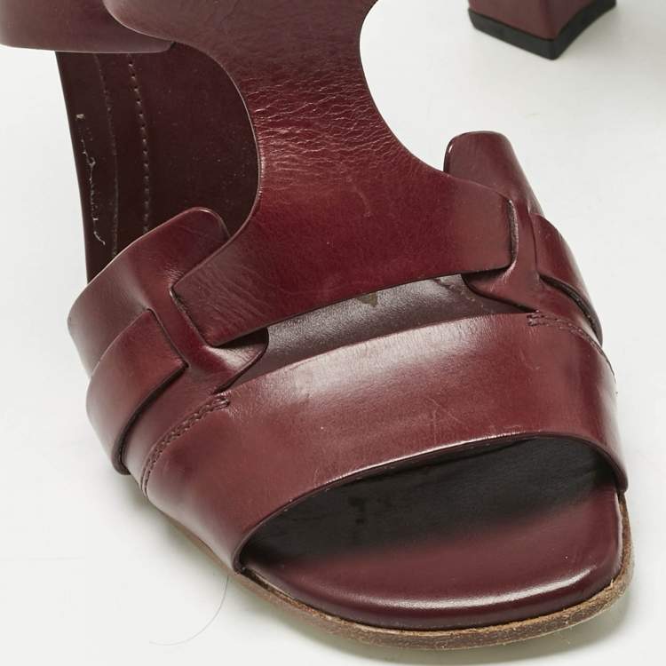 Pre Owned Tod's Brown Leather Ankle Strap Block Heel Sandals Size 36.5