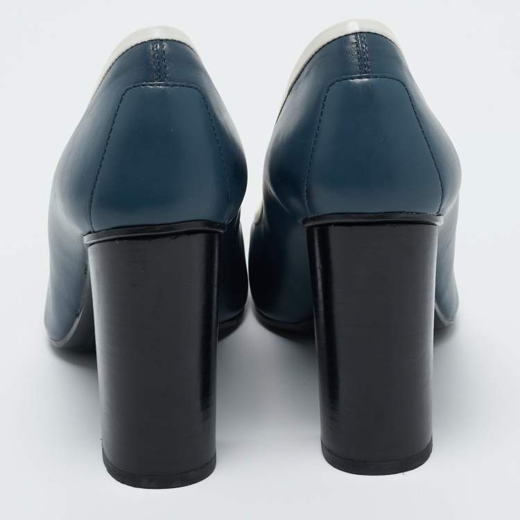 Pre Owned Tod's Grey/White Leather Block Heel Loafer Pumps Size 38.5 