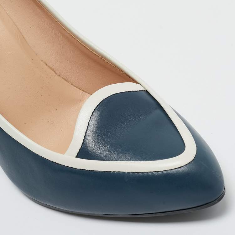 Pre Owned Tod's Grey/White Leather Block Heel Loafer Pumps Size 38.5 