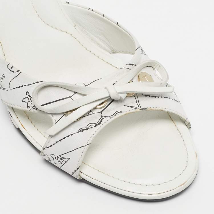 Pre Owned Tod's White/White Leather Bow  Wedge Sandals Size 37