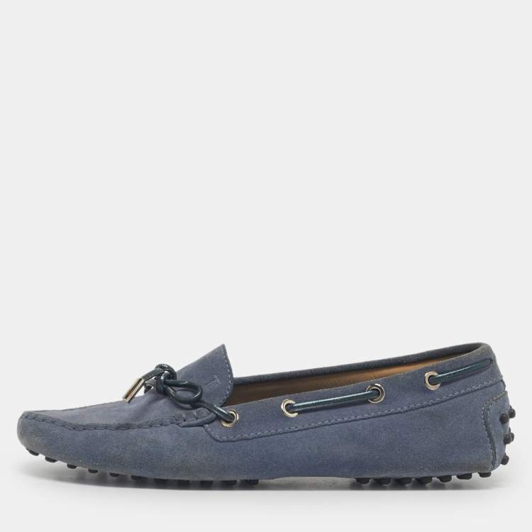 Pre Owned Tod's Blue Suede Gommino Driving Loafers Size 37.5
