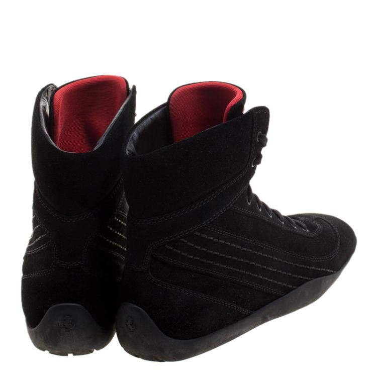 Pre Owned Tod's For Ferrari Black Suede Hi-Top Sneakers Size 39.5
