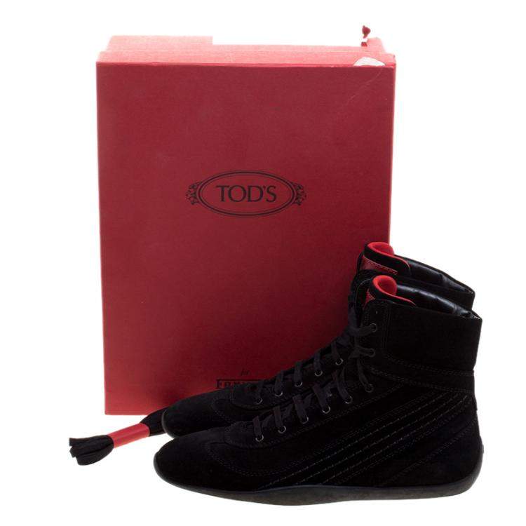 Pre Owned Tod's For Ferrari Black Suede Hi-Top Sneakers Size 39.5