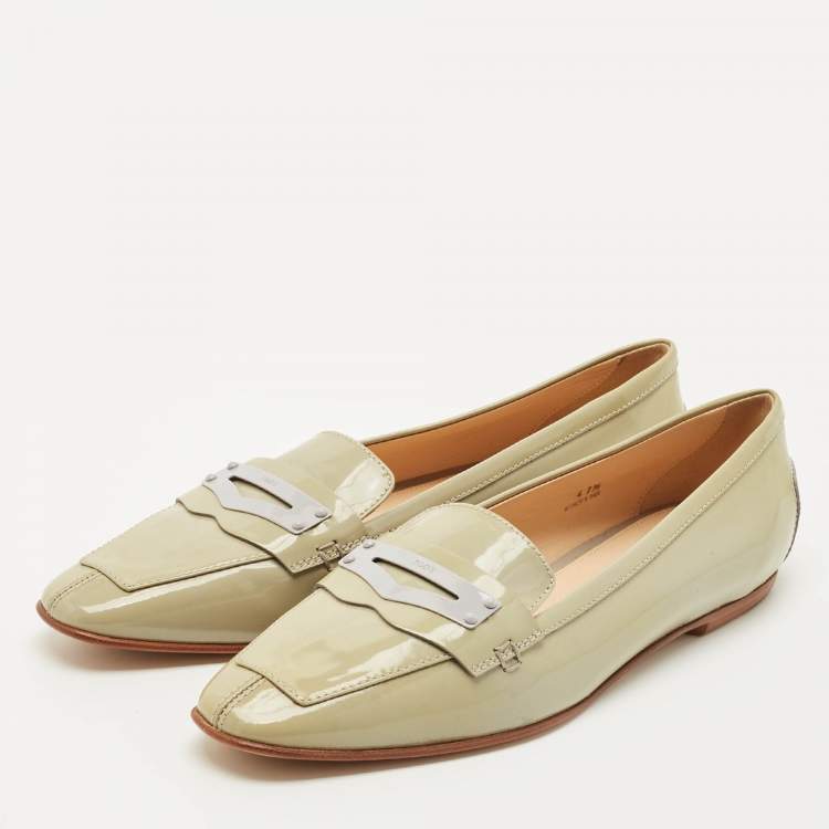 Pre Owned Tod's Green Patent Leather Slip On Loafers Size 41.5