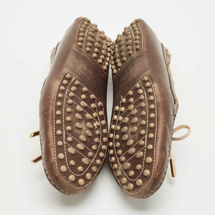 Pre Owned Tod's Brown Leather Bow Slip On Loafers Size 40